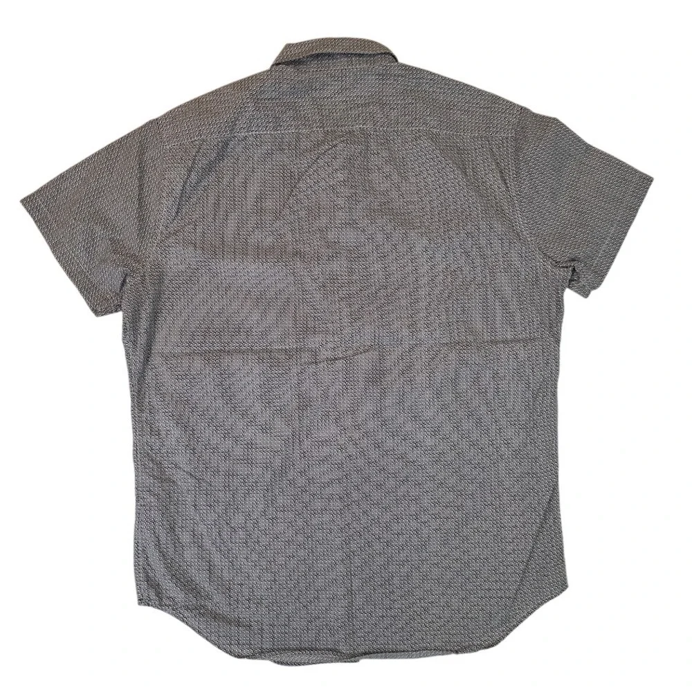 Theory Men's Medium Zack S Shirt Black White Geometric Corner Print Short Sleeve